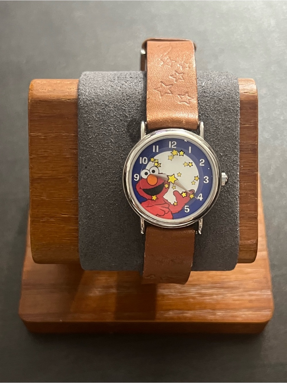 Elmo Kids' Brown Leather Strap Character Watch